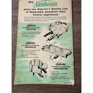 Vintage Sunbeam Multi-Cooker Frypan Instruction Recipe Booklet 313-0962